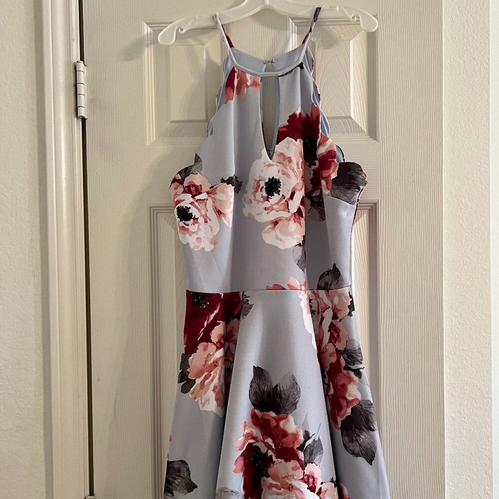 David's Bridal Scalloped Keyhole High Neck Floral Skater Dress - Size 10